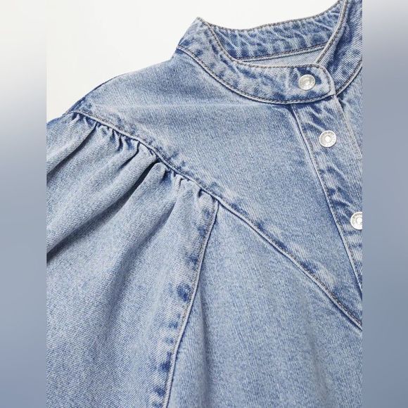 Mango Denim Dress Puff Sleeves - Picture 7 of 11